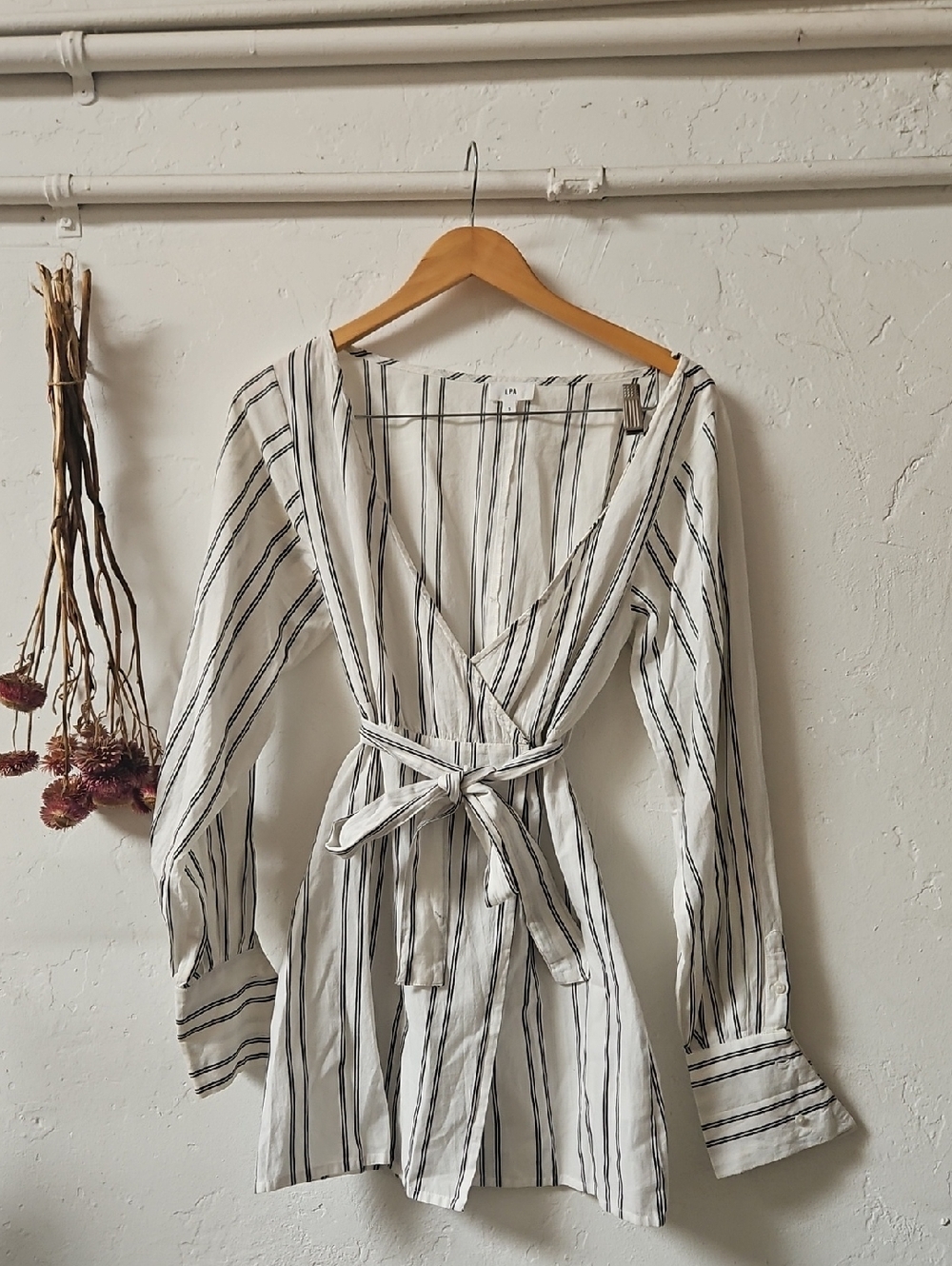 LPA Striped White Wrap Dress with Waist Tie size SMALL